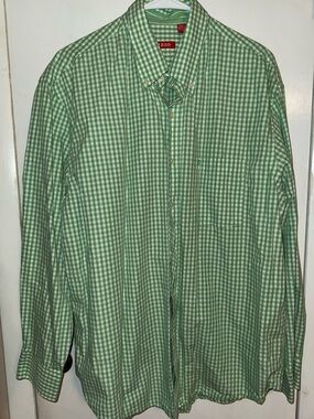 Izod Light Green Gingham Button-Down Shirt